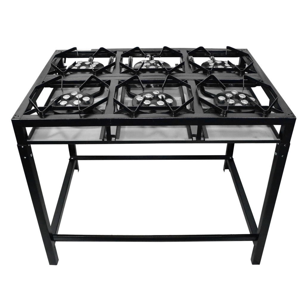 FOGÃO SEMI-INDUSTRIAL PRETO CHEF PLUS GRANDE A.P. 6B C/ PÉ S/ MANGUEIRA